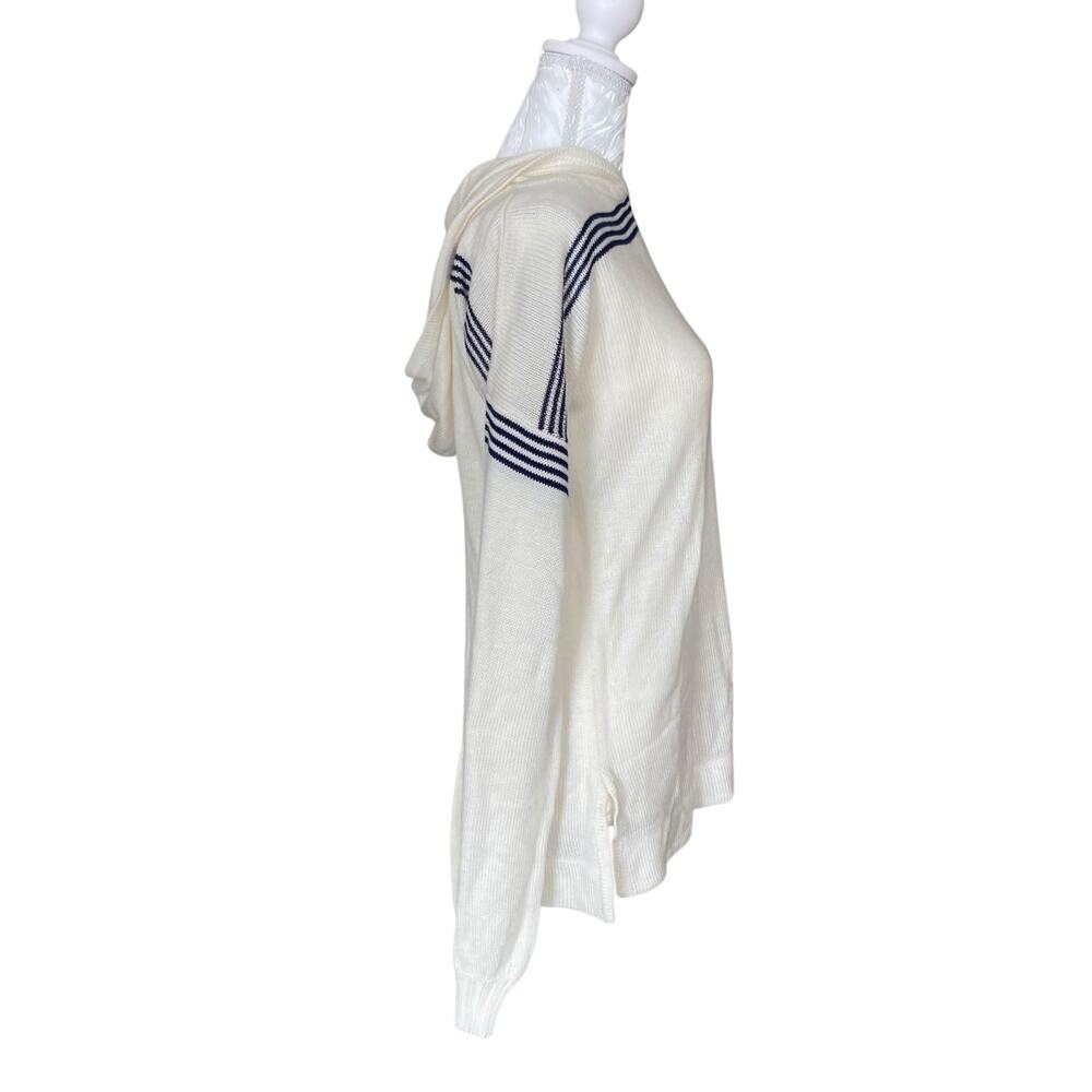 Vintage White Navy Stripe Knit Hoodie Sweater Embroidered Patch Womens Small - Picture 10 of 16